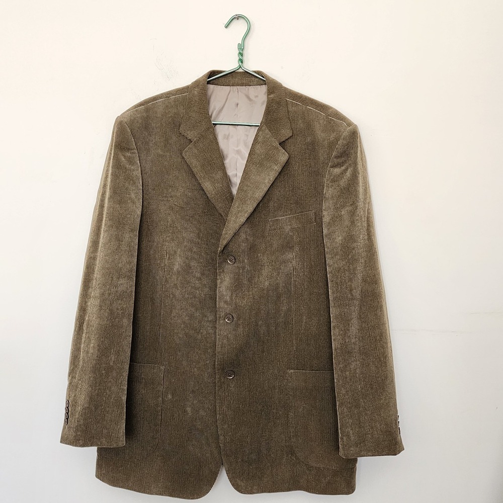 Fazzisport Mens 46L Corduroy Blazer Olive Brown 3-Button Sport Coat 100% Cotton